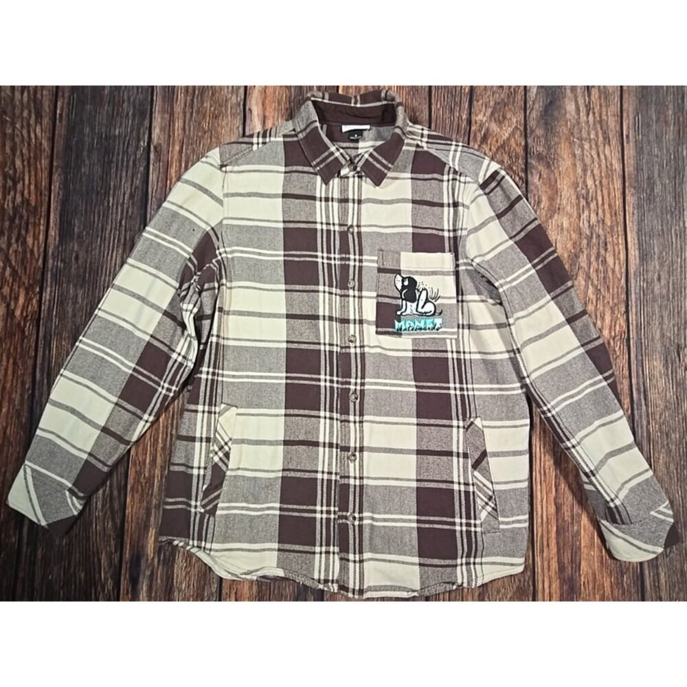 Monet Skateboards Heavy Flannel Button Up Shirt Jacket Shacket Dog Logo Men's S